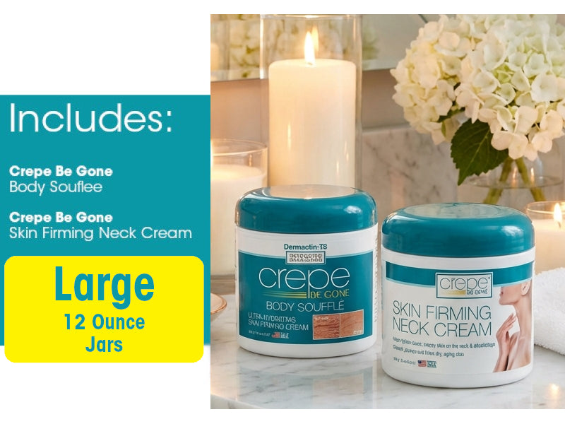 Crepe Be Gone Classic Body Souffle 12 oz. AND Firming Neck Cream 12 ounce (LARGE 2-PC SET)